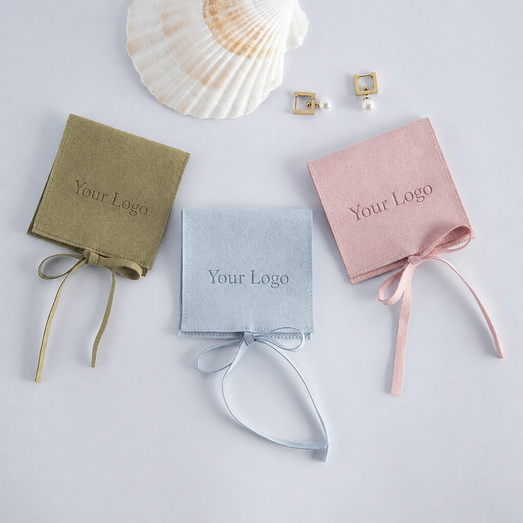 Velvet custom jewelry pouches with logo printing